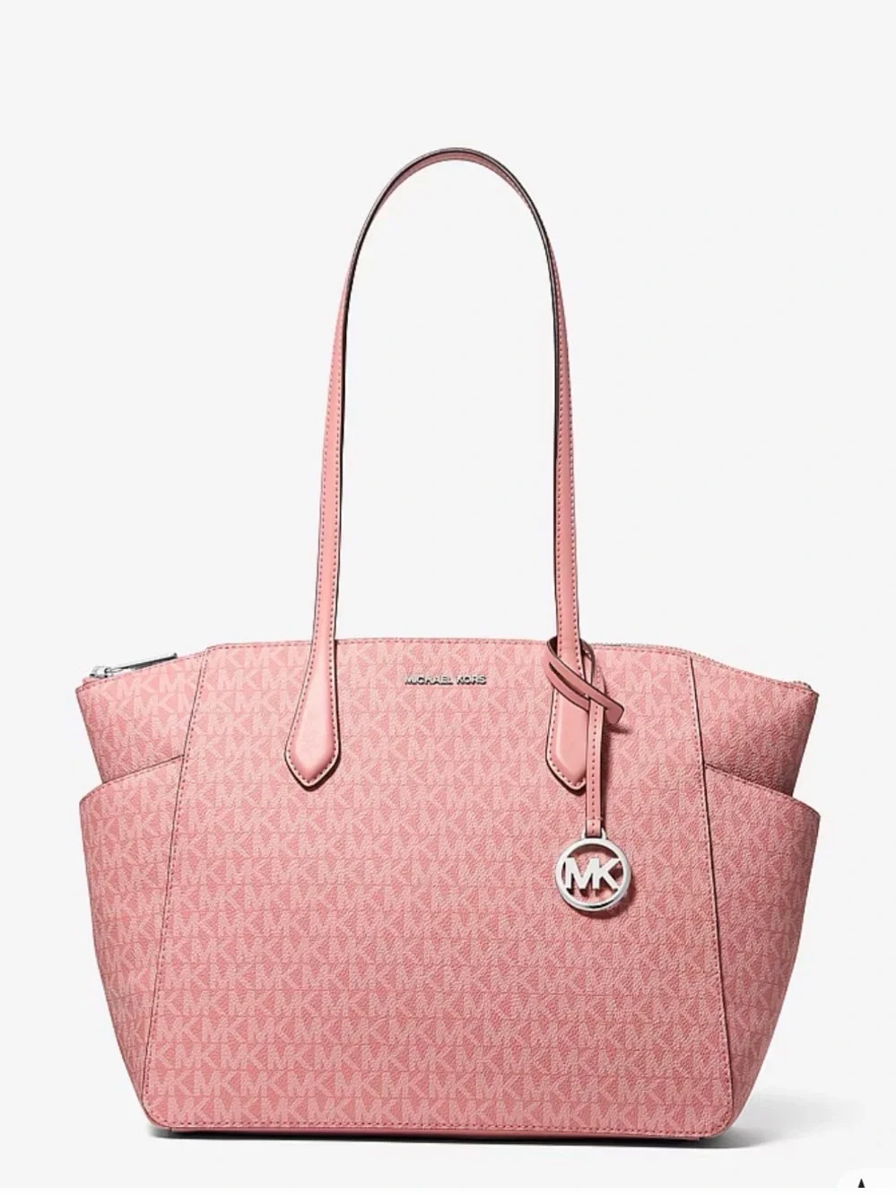 NWT💕Michael Kors Marilyn Medium Signature Logo Tote Bag Pink Sunset Rose Charm